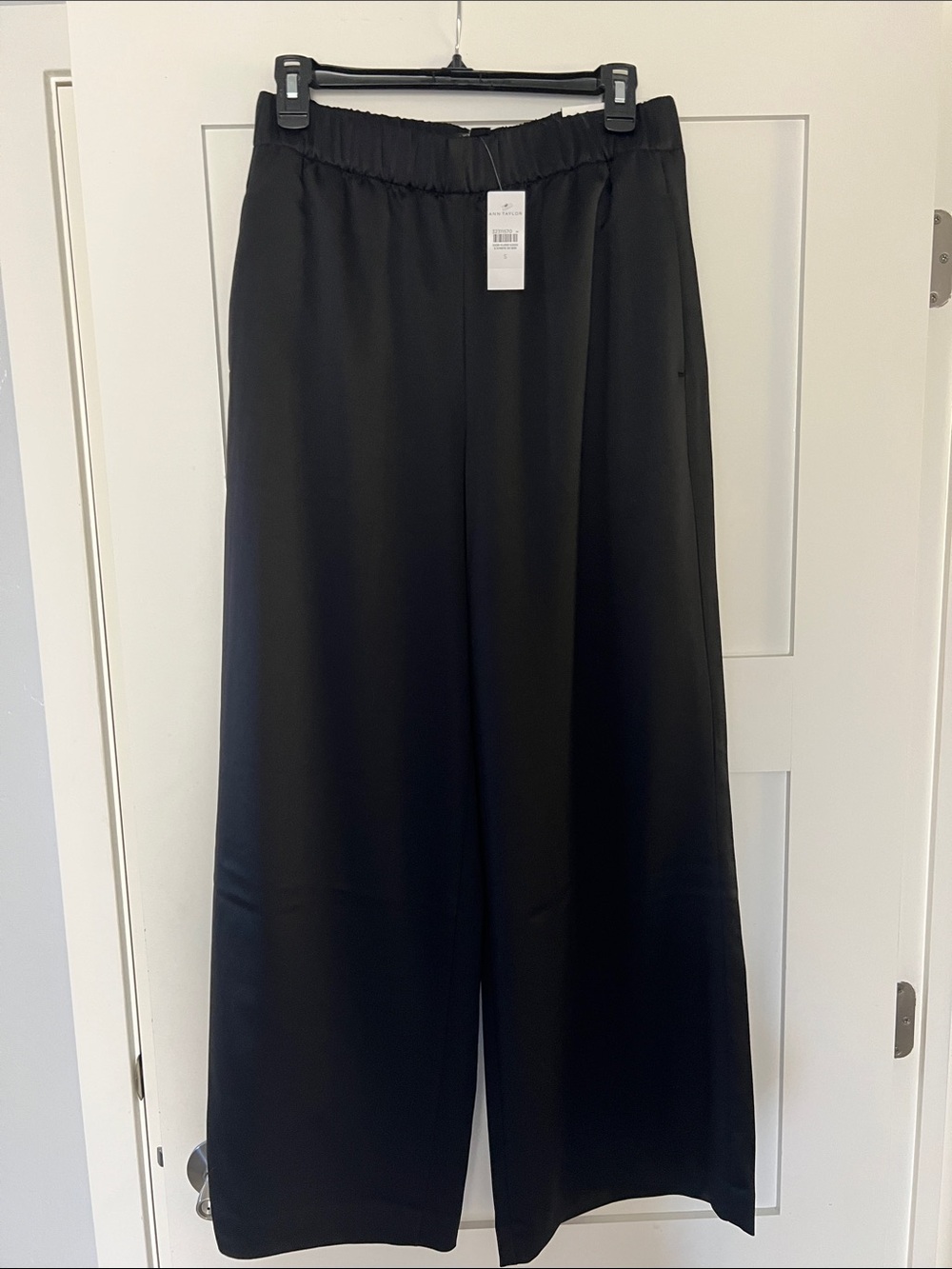 Ann Taylor Black Satiny Wide-Leg Pull-On Pants